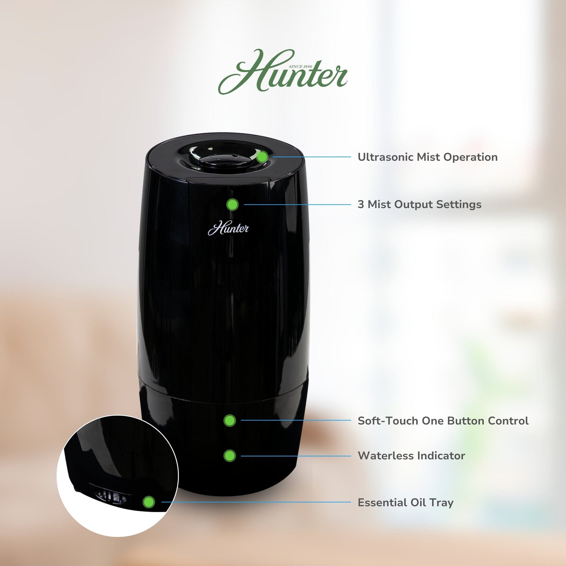 HHU425 Hunter Aspire 0.7 Gal Ultrasonic Cool Mist Humidifier Humidifier Hunter Pure Air 