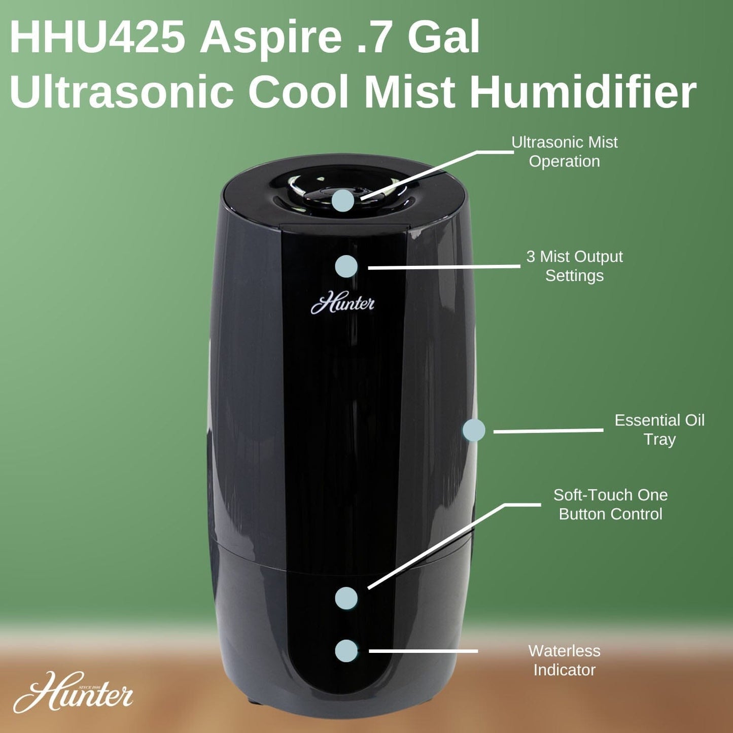 HHU425 Hunter Aspire 0.7 Gal Ultrasonic Cool Mist Humidifier Humidifier Hunter Pure Air 