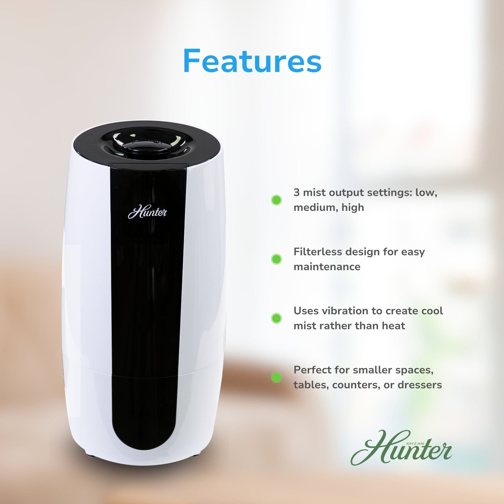 HHU425 Hunter Aspire 0.7 Gal Ultrasonic Cool Mist Humidifier Humidifier Hunter Pure Air 