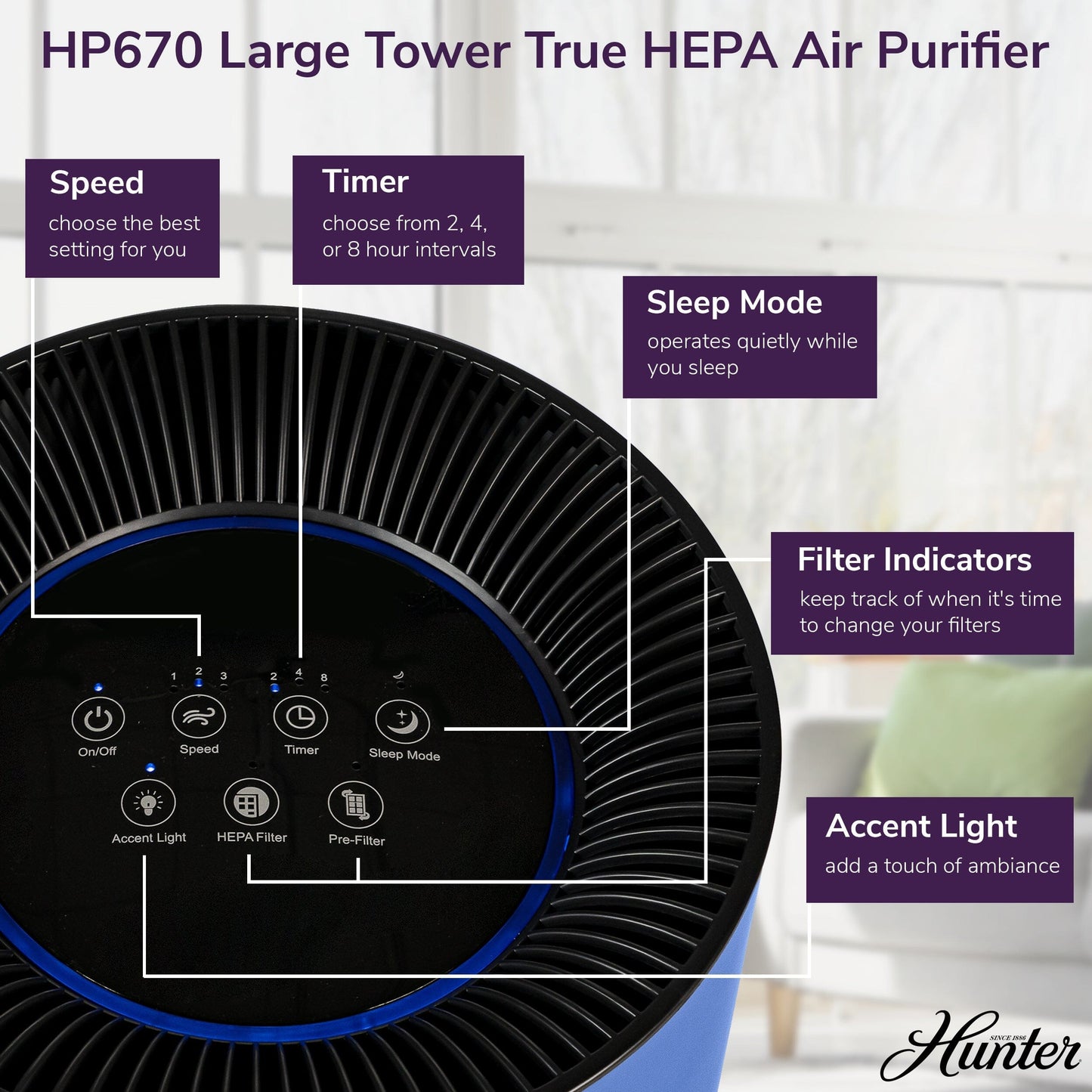 HP670 Large Tower True HEPA Air Purifier Service Parts Hunter Pure Air 