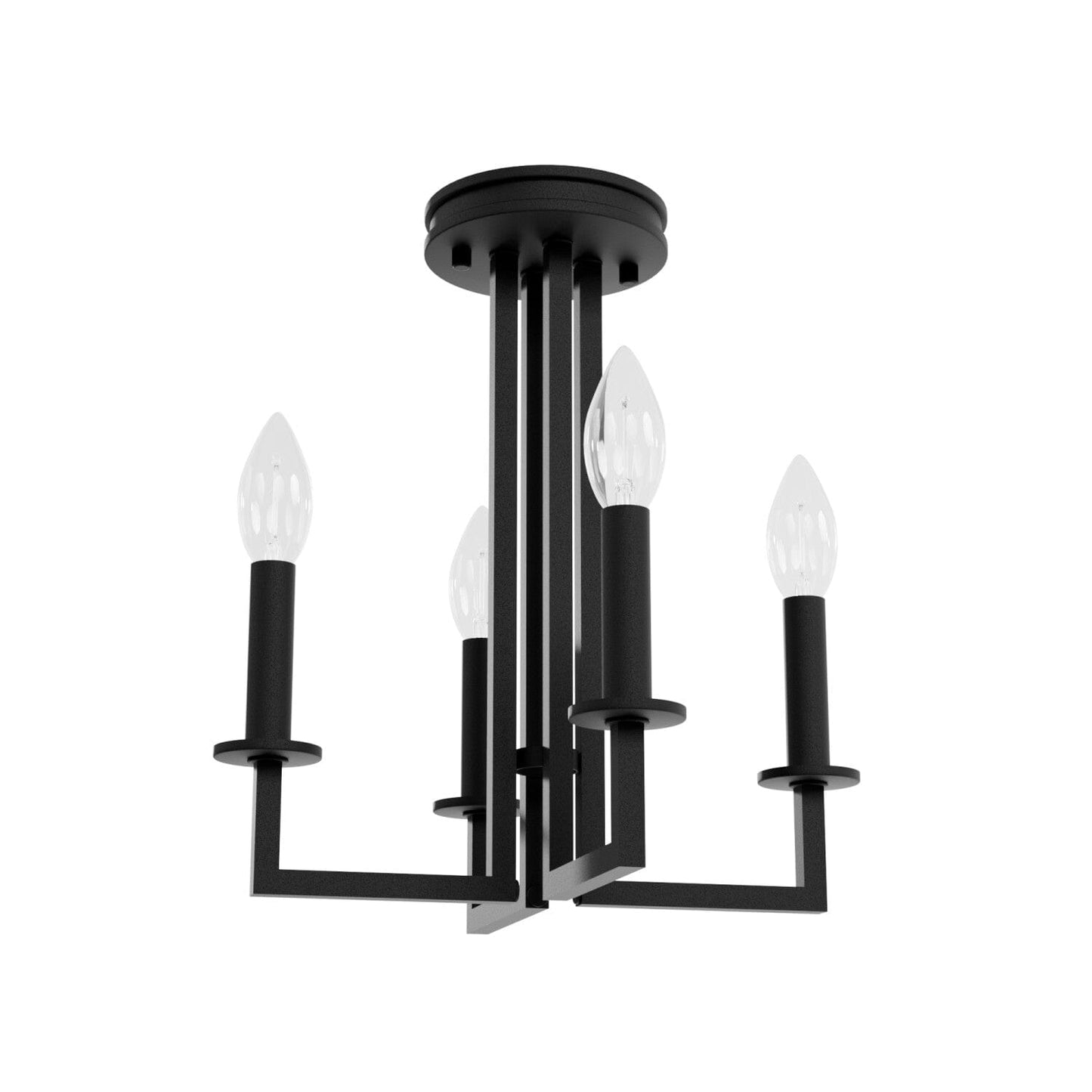 4 Light Bearden Semi-Flush Mount Lighting Hunter Natural Black Iron - None 