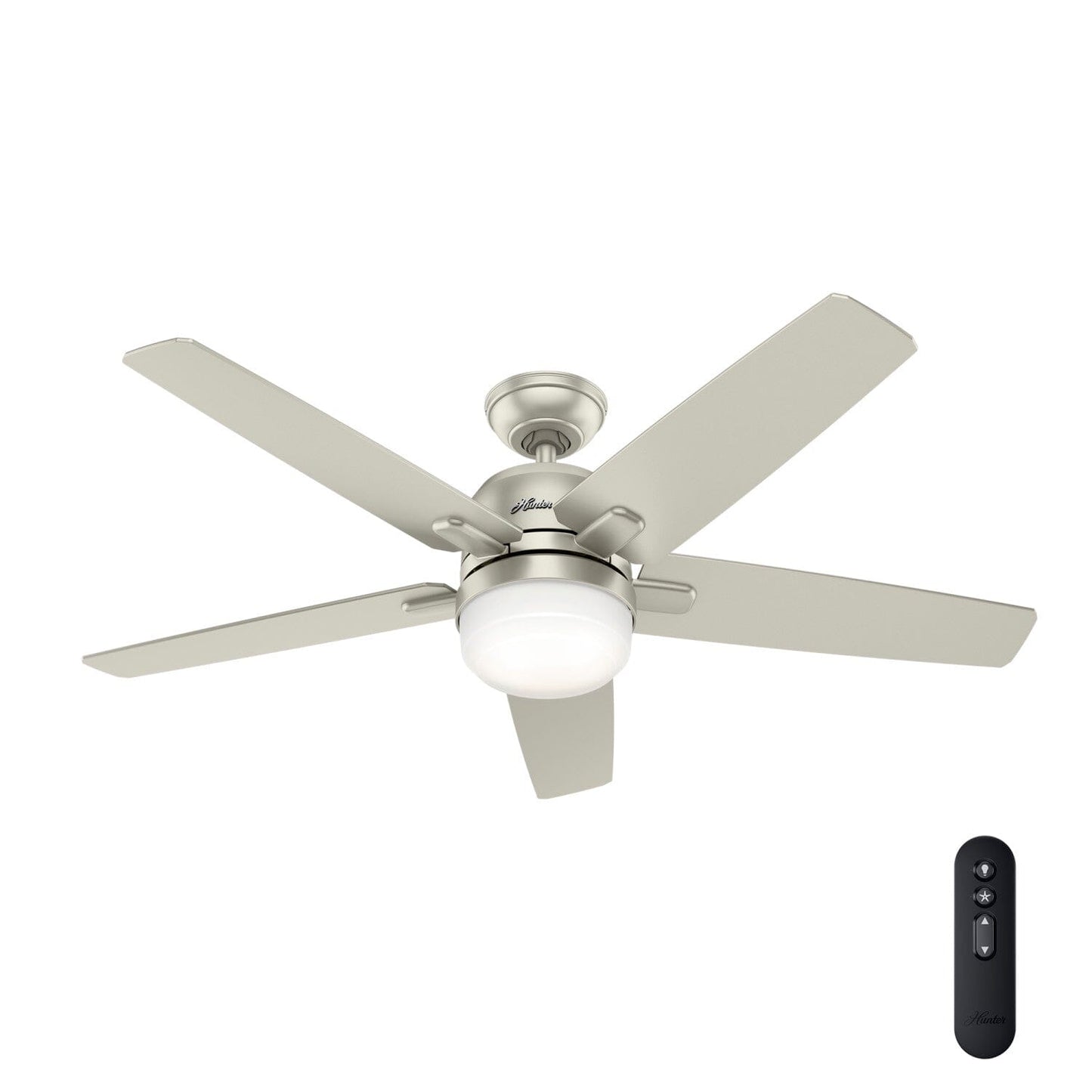 52 Inch Cavera Indoor Smart Fan with LED Light 52 inch with Remote Ceiling Fans Hunter Matte Nickel - Matte Nickel 