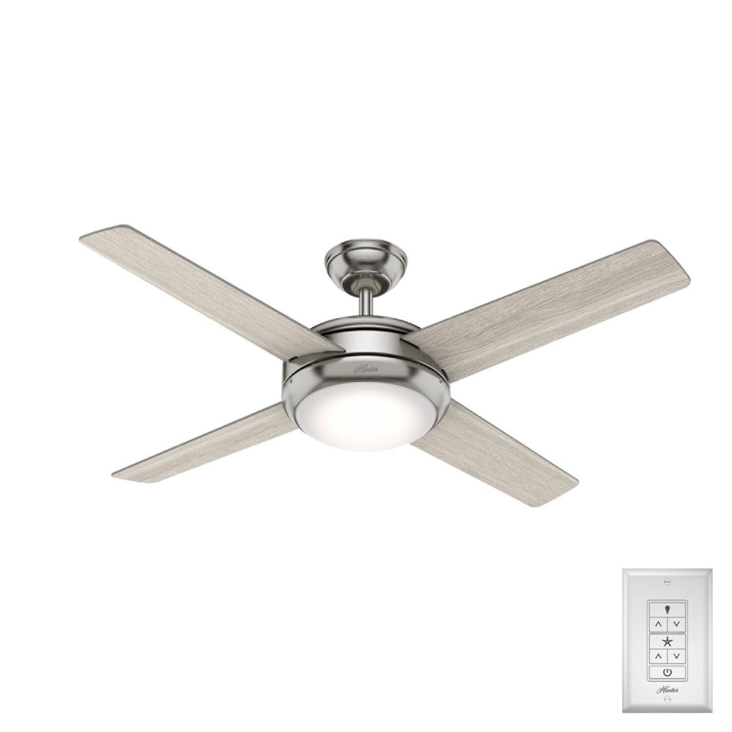 52 inch Marconi with LED Light Ceiling Fans Hunter Brushed Nickel - Light Gray Oak 