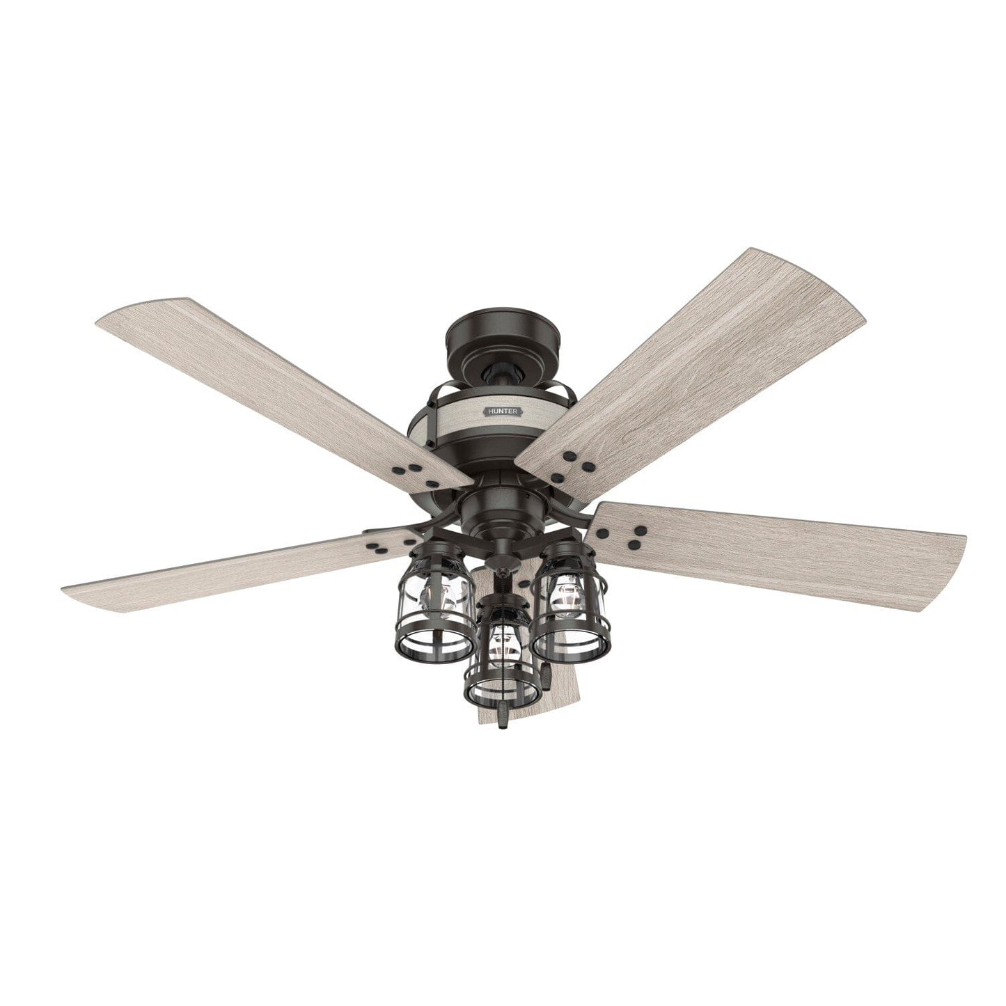 52 inch Oakland with LED Ceiling Fans Hunter Noble Bronze - Light Gray Oak 