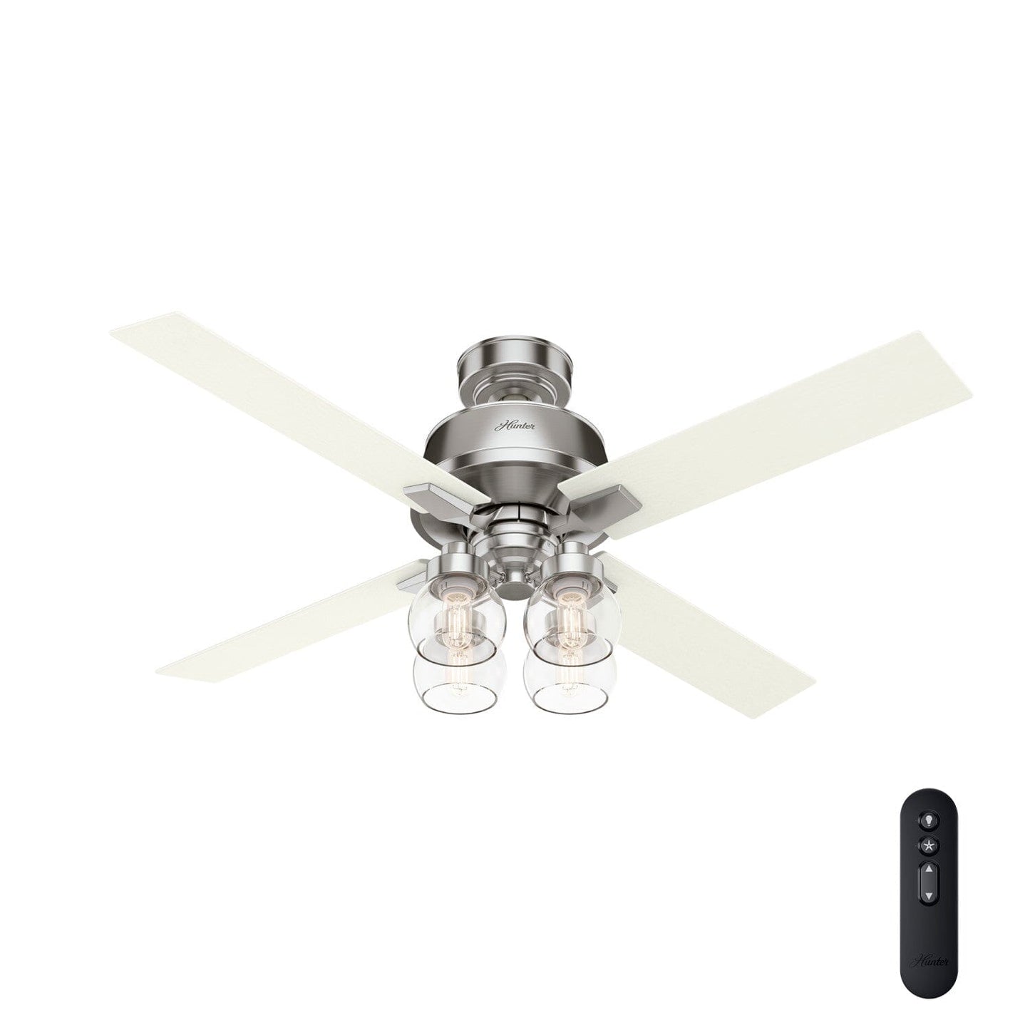 Vivien with LED Light and Remote Control 52 inch Ceiling Fans Hunter Brushed Nickel - White Grain 