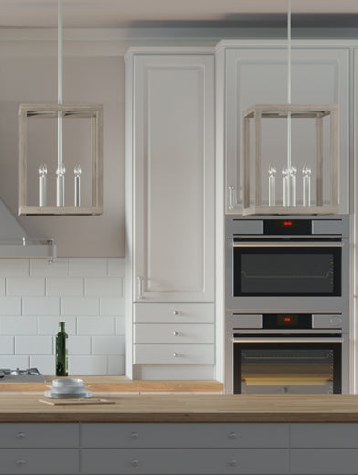 Squire Manor pendants over kitchen island.