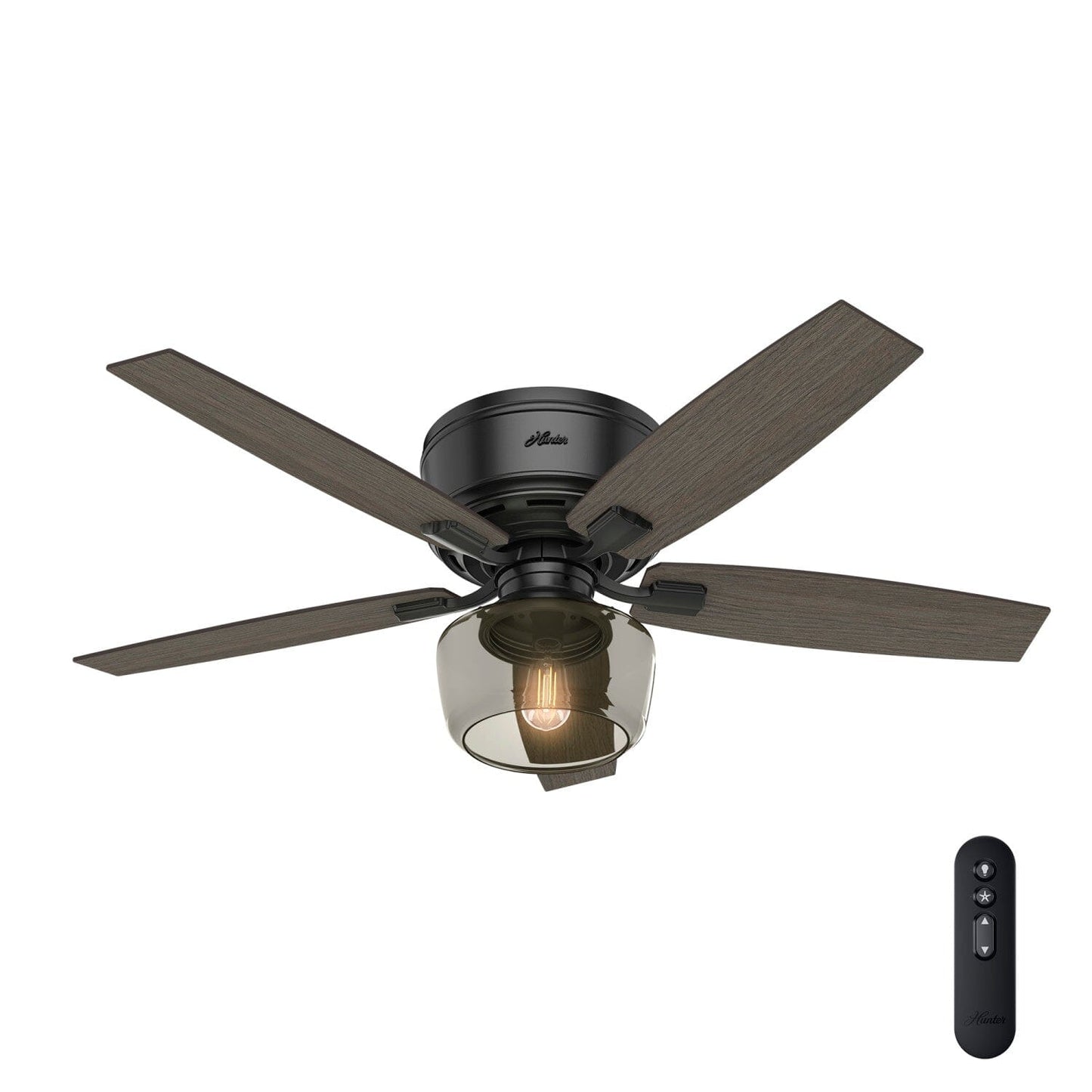 Bennett Low Profile with Light and Remote Control 52 inch Ceiling Fans Hunter Matte Black - Greyed Walnut 