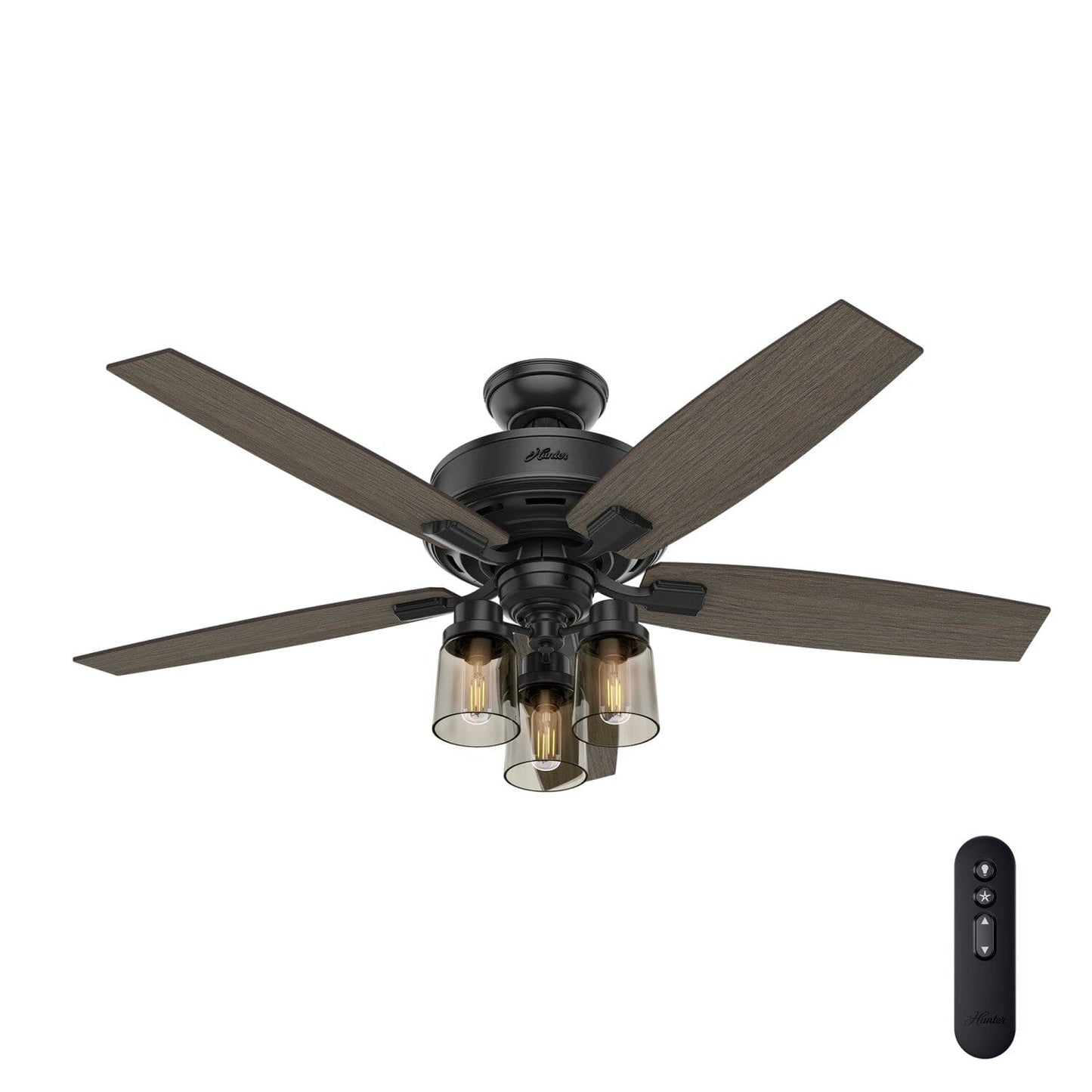 Bennett with 3 Lights and Remote Control 52 inch Ceiling Fans Hunter Matte Black - Greyed Walnut 