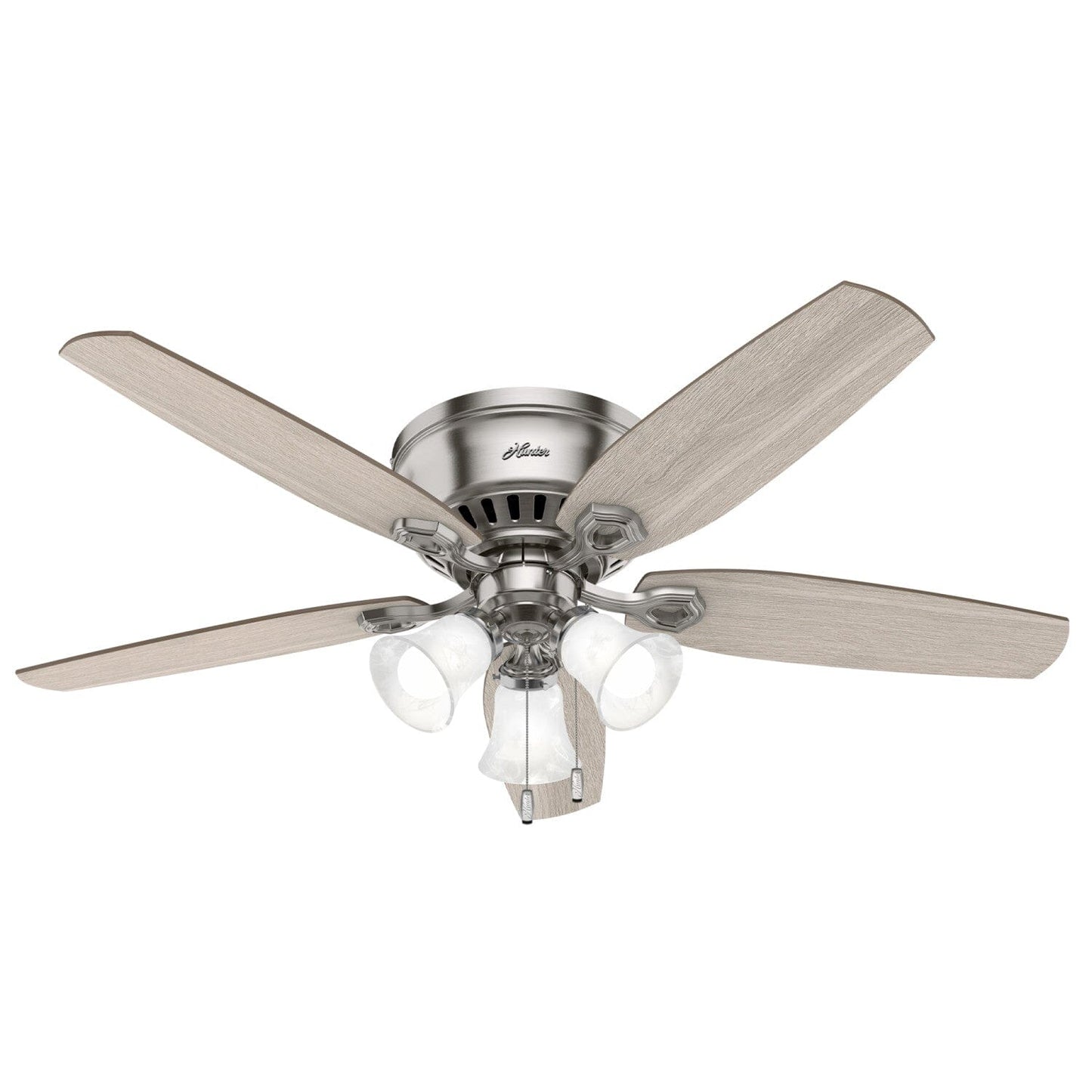 Builder Low Profile with 3 Lights 52 inch Ceiling Fans Hunter Brushed Nickel - Light Gray Oak 