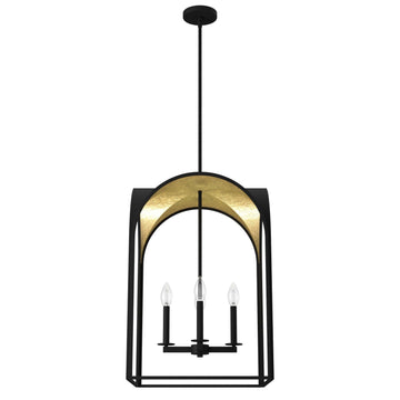 Dukestown 4 Light Pendant 18 inch Lighting Hunter Natural Black Iron - Gold Leaf 