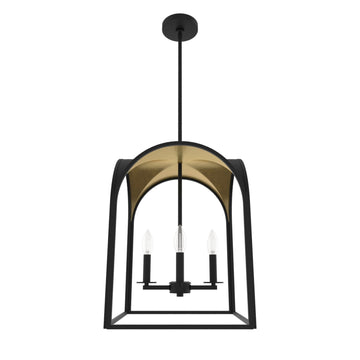 Dukestown 4 Light Lantern Pendant 15 in Lighting Hunter Natural Black Iron - Gold Leaf 