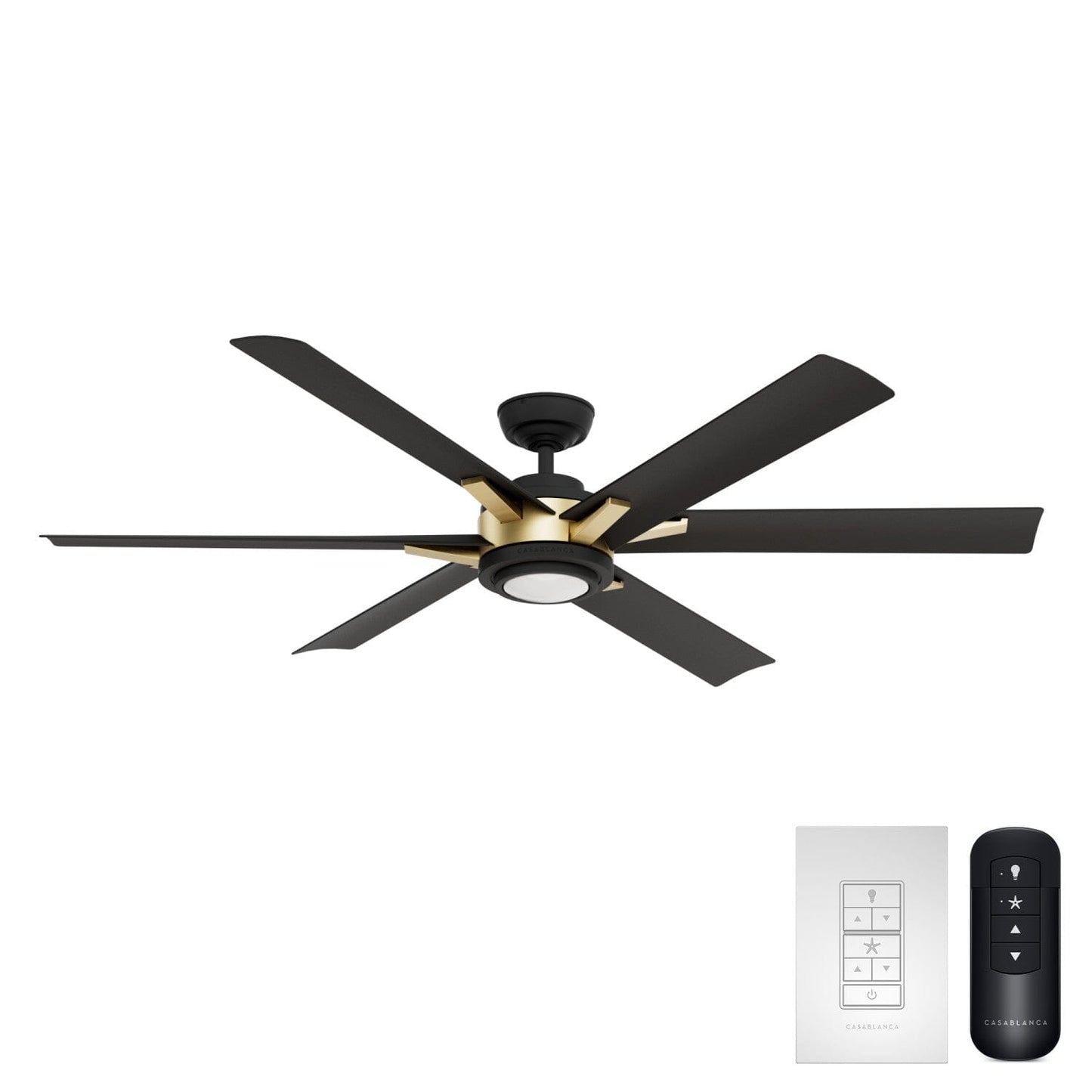 Melia Outdoor ENERGY STAR DC with LED Light 65 inch with remote and wall control Ceiling Fans Casablanca Alturas Gold - Matte Black 