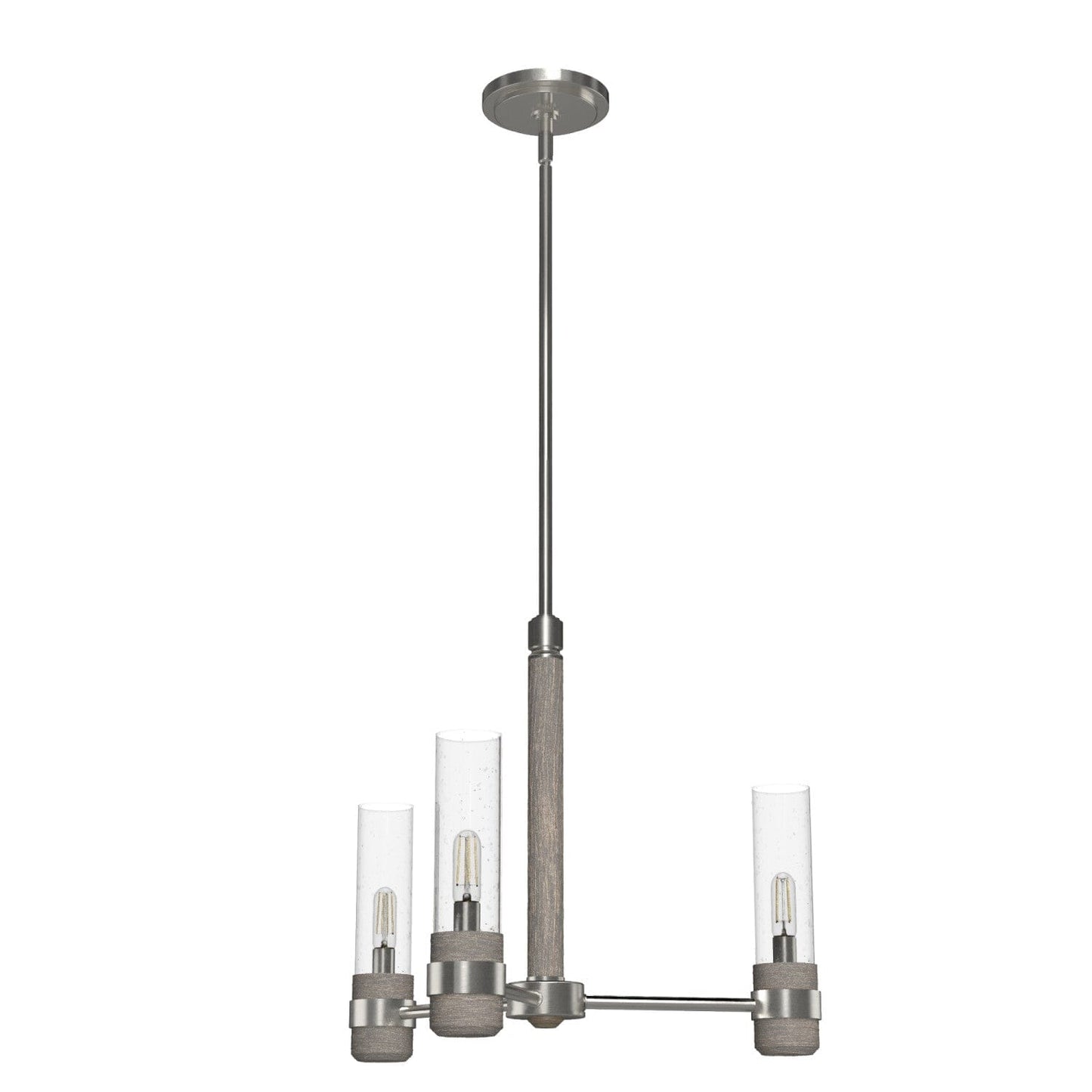 River Mill 3 Light Chandelier Lighting Hunter Brushed Nickel - Gray Wood 