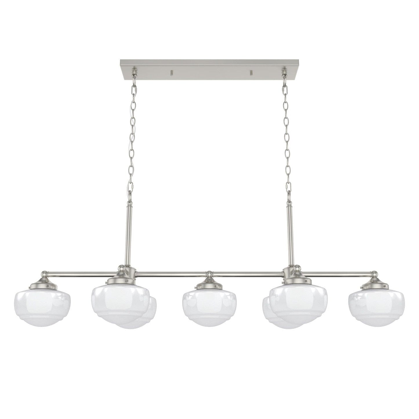 Saddle Creek Shiny Cased White Glass 7 Light Linear Chandelier Lighting Hunter Brushed Nickel - Cased White 