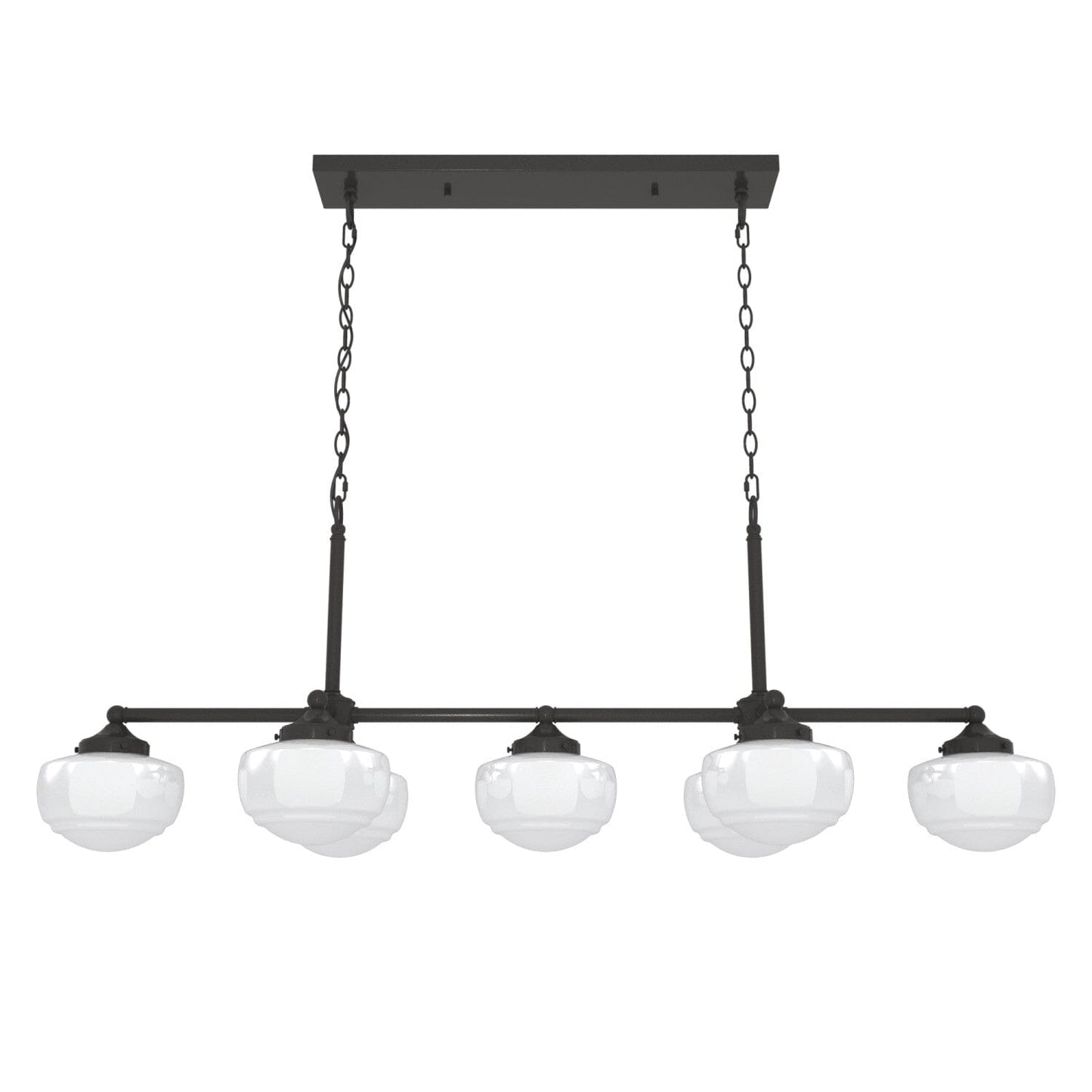 Saddle Creek Shiny Cased White Glass 7 Light Linear Chandelier Lighting Hunter Noble Bronze - Cased White 