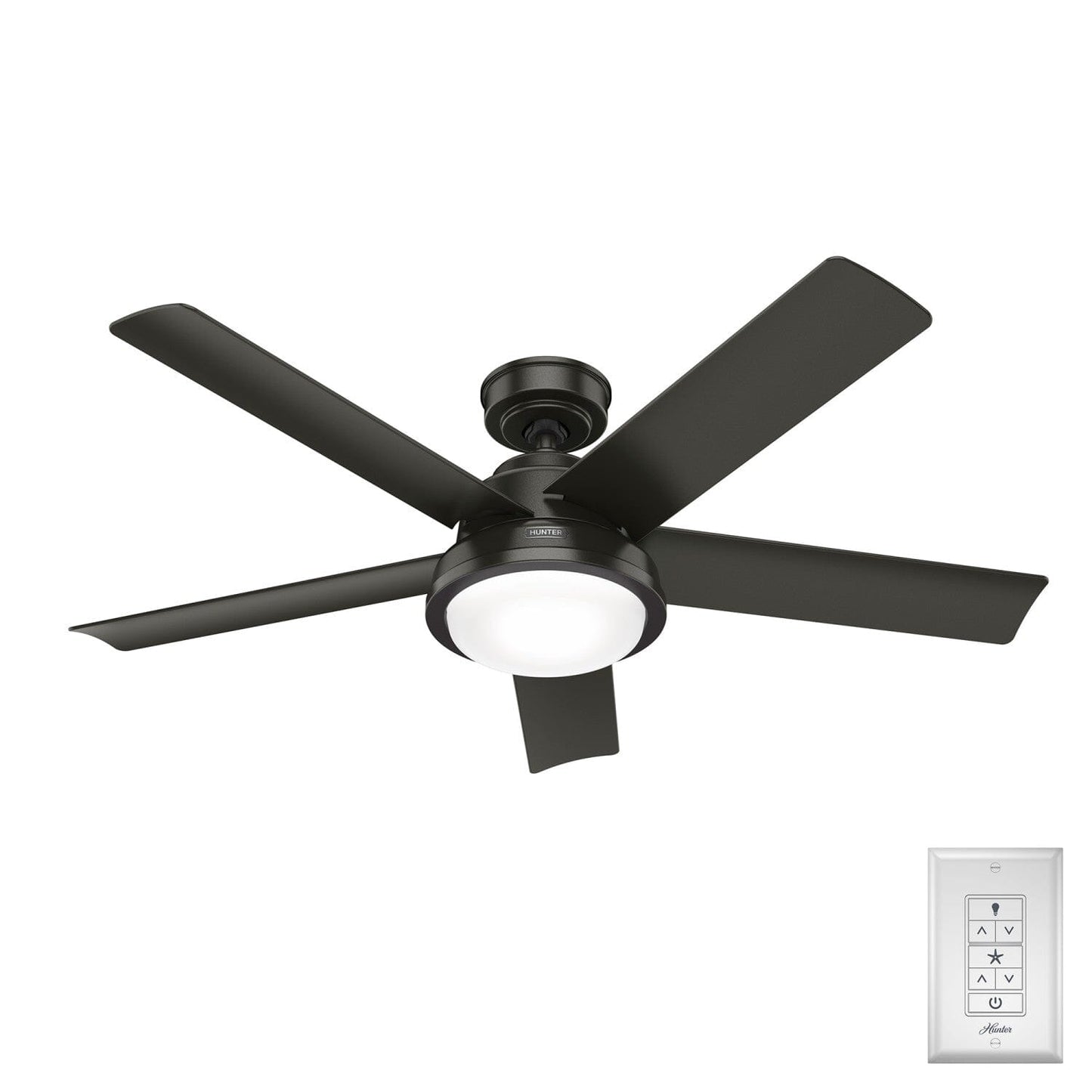 Seawall Outdoor WeatherMax with LED Light 52 inch with remote Ceiling Fans Hunter Matte Silver - Matte Silver 