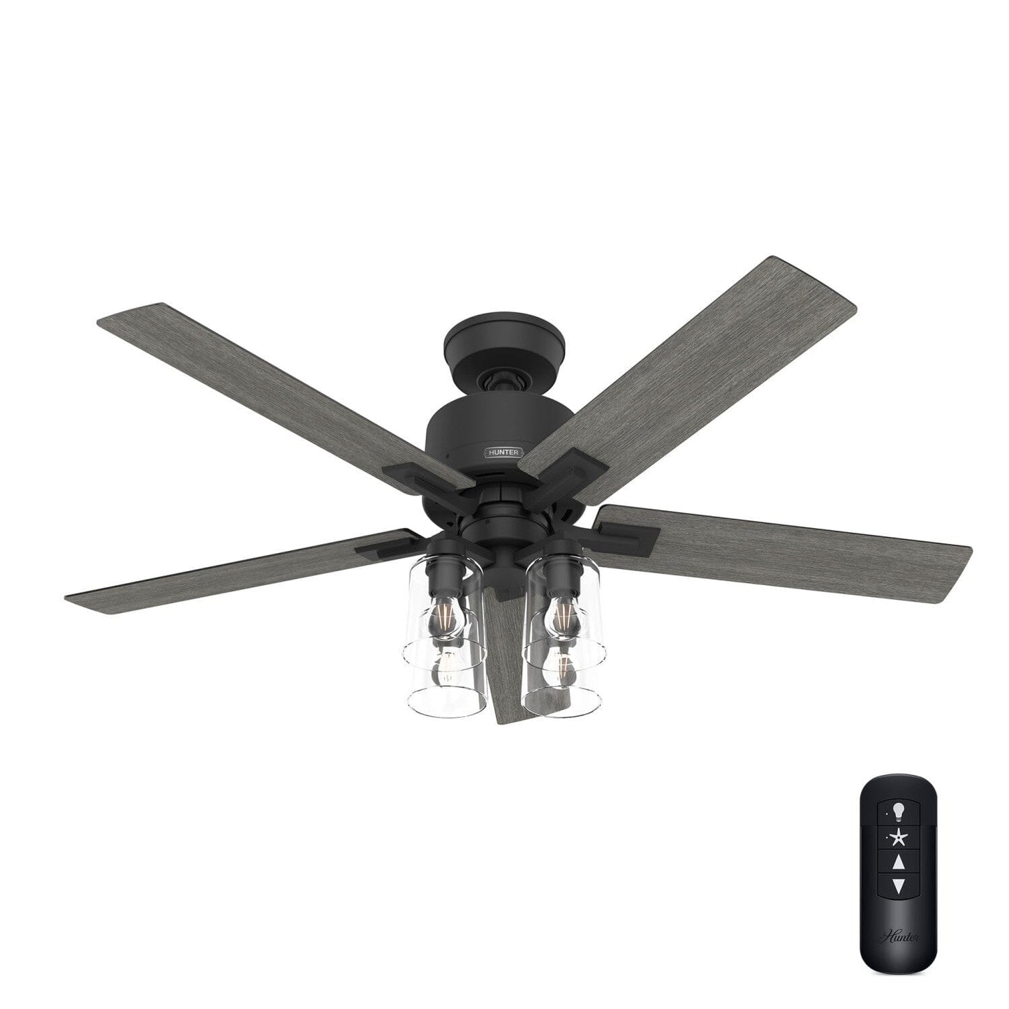 Techne Indoor Smart Fan with 4 Lights 52 inch with Remote Ceiling Fans Hunter Matte Black - Dark Gray Oak 