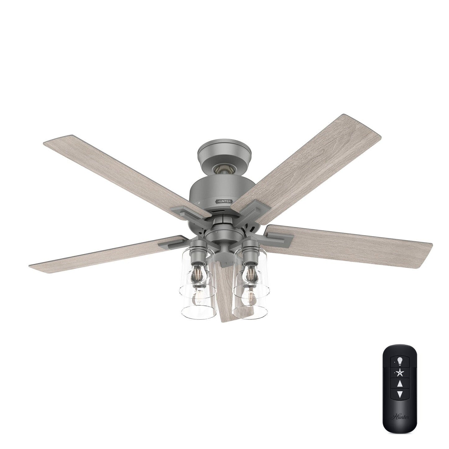 Techne Indoor Smart Fan with 4 Lights 52 inch with Remote Ceiling Fans Hunter Matte Silver - Light Gray Oak 