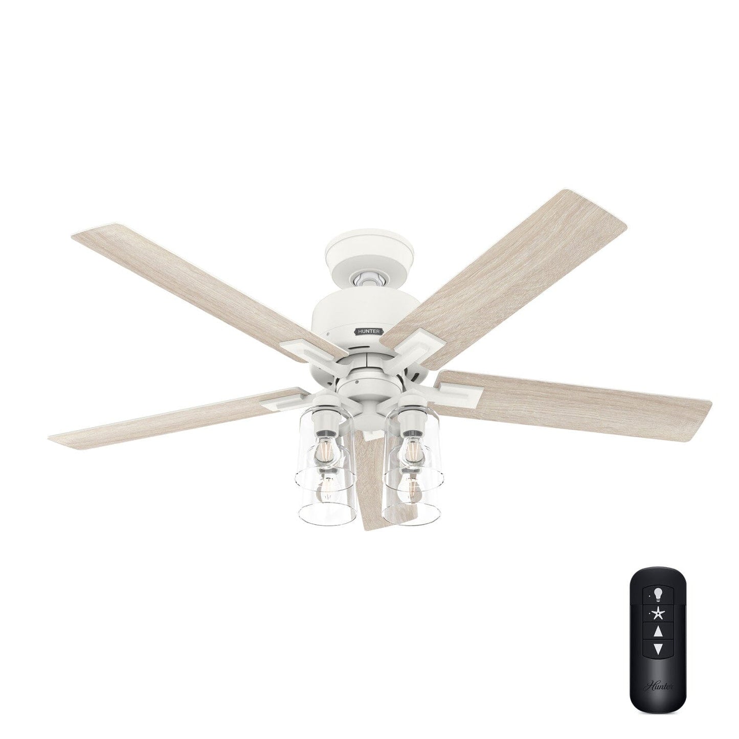 Techne Indoor Smart Fan with 4 Lights 52 inch with Remote Ceiling Fans Hunter Matte White - Light Oak 